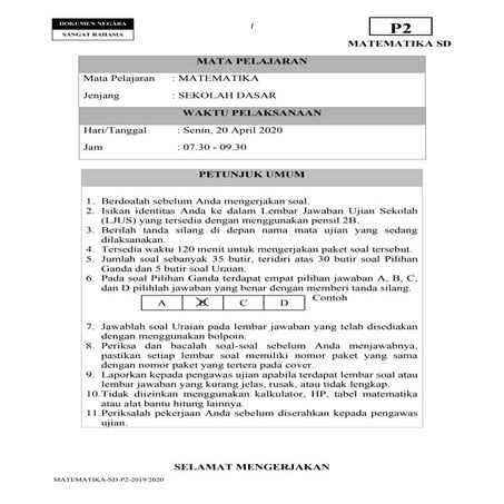 master soal matematika sd 2020 paket 2