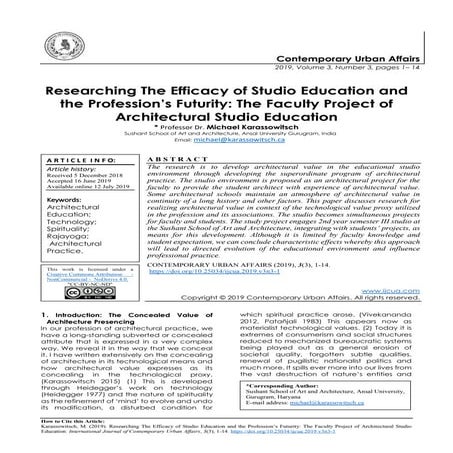 Researching the Efficacy of Studio Education and the Profession’s Futurity Th...