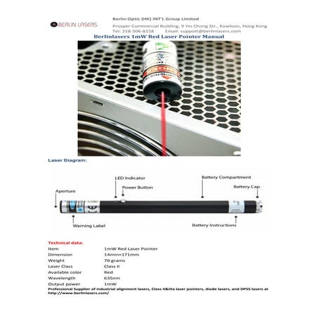 Berlinlasers 1mW 635nm red laser pointer manual | PDF