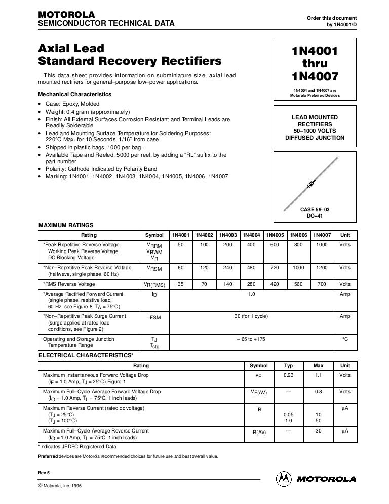 1N4001 Rectifier Datasheet