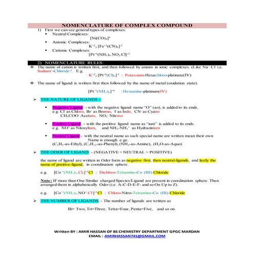 Nomenclature of complex compound