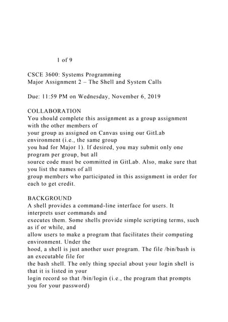 1 Of 9 Csce 3600 Systems Programming Major Assignm Docx 1 Of 9 Csce 3600 Systems Programming Major Assignm Docx
