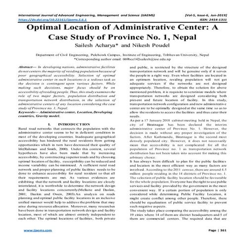 Optimal Location of Administrative Center: A Case Study of Province No. 1, Nepal