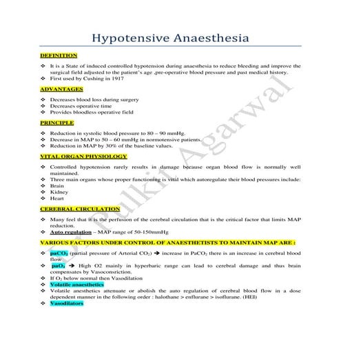 Hypotensive Anaesthesia