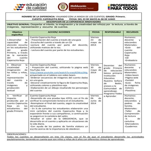 PLAN DE ACCION EXPERIENCIA INSPIRADORA- PROYECTO COMPUTADORES PARA APRENDER
