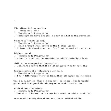 1 Pluralism & Pragmatism Values in Ethics Plur.docx
