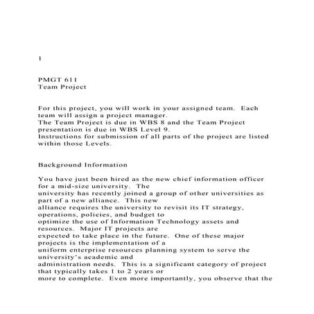 1  PMGT 611 Team Project  For this project, you .docx