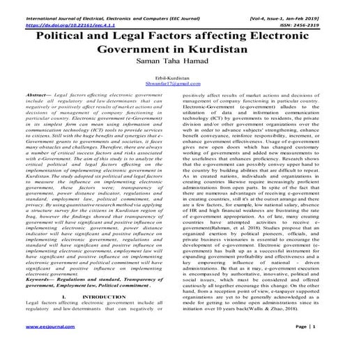 Political and Legal Factors affecting Electronic Government in Kurdistan 
