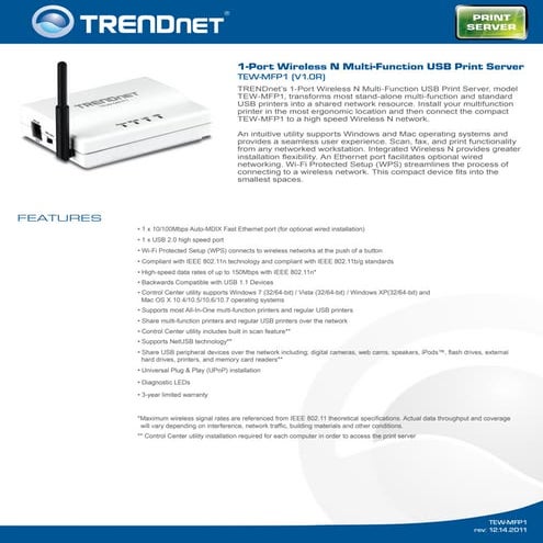 Wireless 1 Port USB Print Server