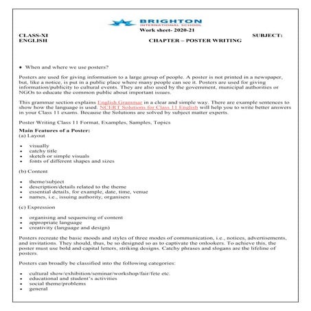 Poster Making  - Grade 11 English CBSE