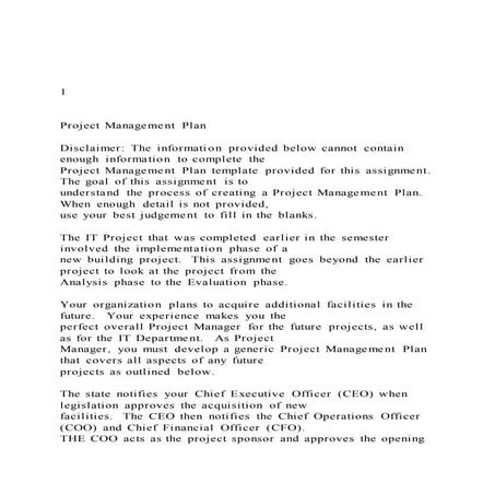 1    Project Management Plan  Disclaimer The inform