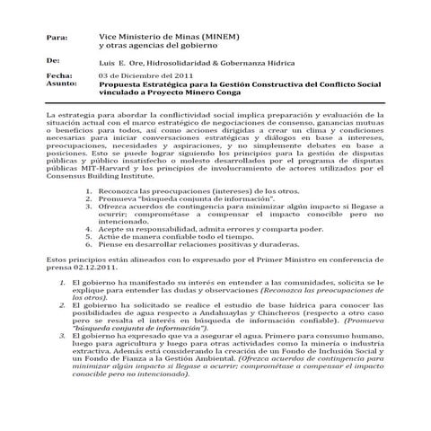 Propuesta para gestiona de conflicto conga Perú