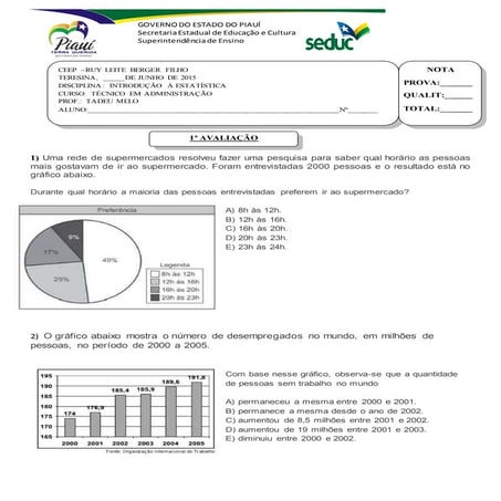 1 prova int. a estatistica | DOCX
