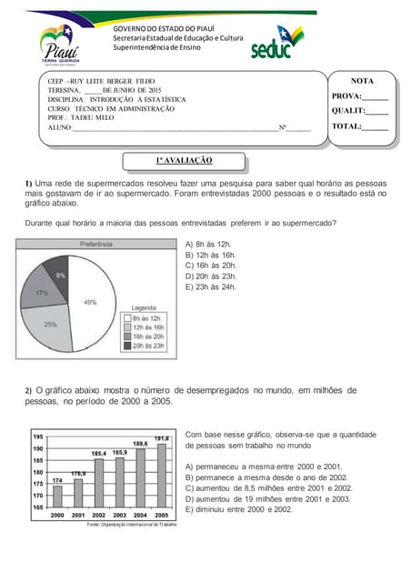 1 prova int. a estatistica | DOCX