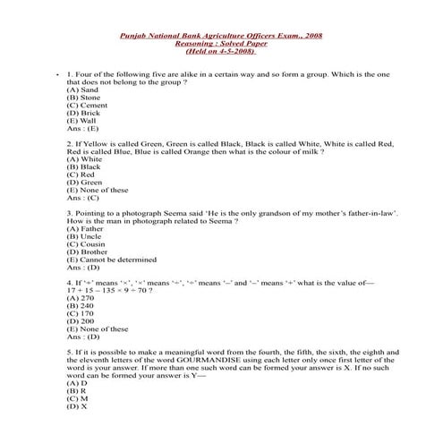 1 punjab national-bank-agriculture-officers-exam-reasoning-solved-paper-2008