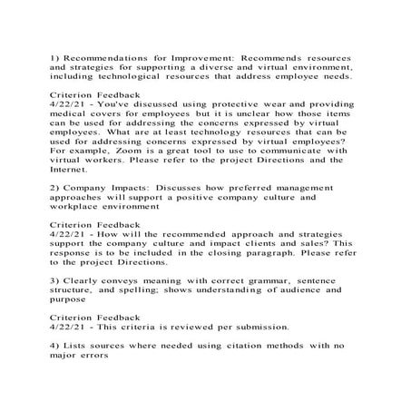 1) Recommendations for Improvement Recommends resources and strat