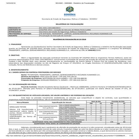 Relatório Fiscalização TB Serviços, Transporte, Limpeza, Gerenciamento ...
