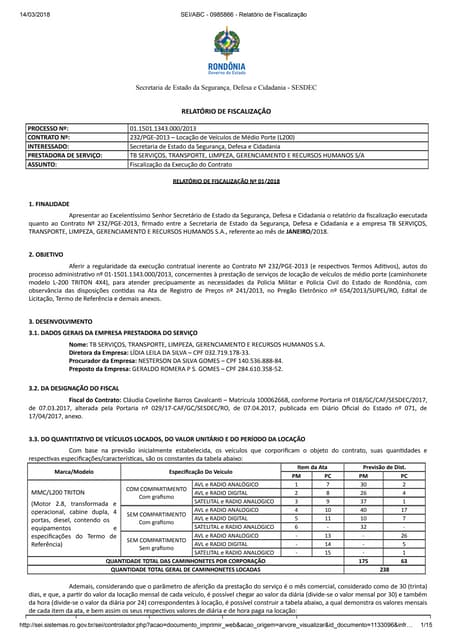 Relatório Fiscalização TB Serviços, Transporte, Limpeza, Gerenciamento ...