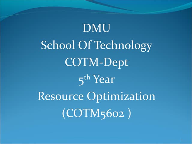 1 resource optimization 2