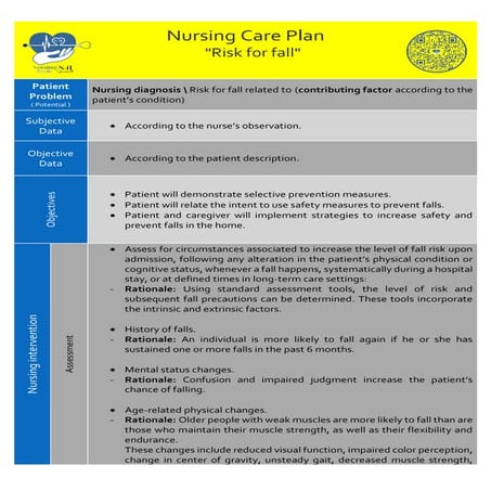 Risk for fall Nursing Care Plan | PDF