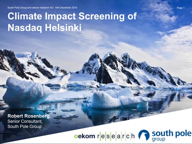 Robert Rosenberg: Climate Impact Screening of Nasdaq Helsinki 2015