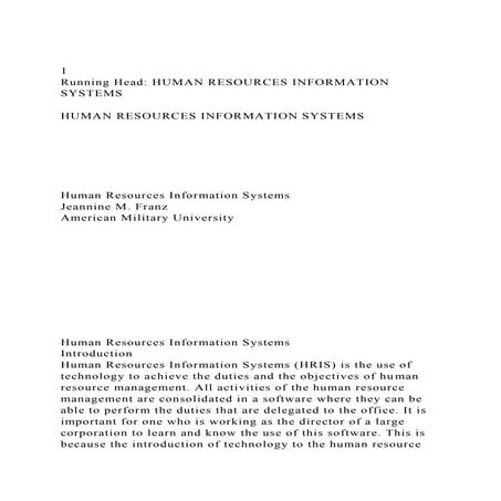 1Running Head HUMAN RESOURCES INFORMATION SYSTEMS              .docx
