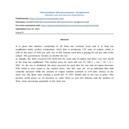 Economics Assignment Sample on Intermediate Microeconomics Assignment