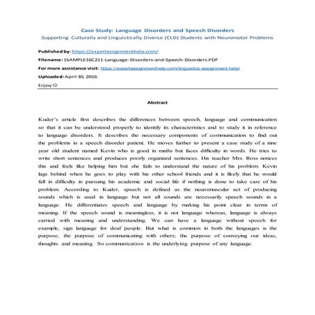 Language Disorders and Speech Disorders | PDF
