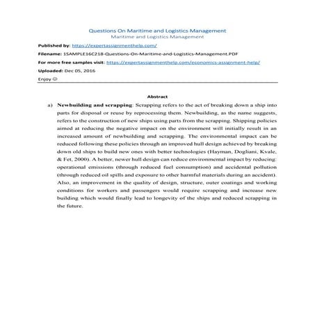 Questions on Maritime and Logistics Management