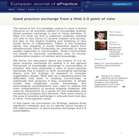 Good practice exchange from a Web 2.0 point of view