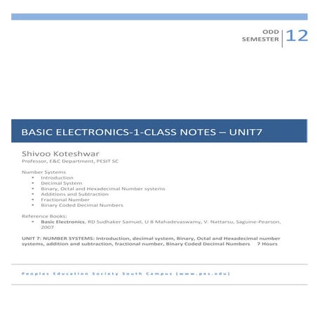 1Sem-Basic Electronics Notes-Unit7-Number System | PDF
