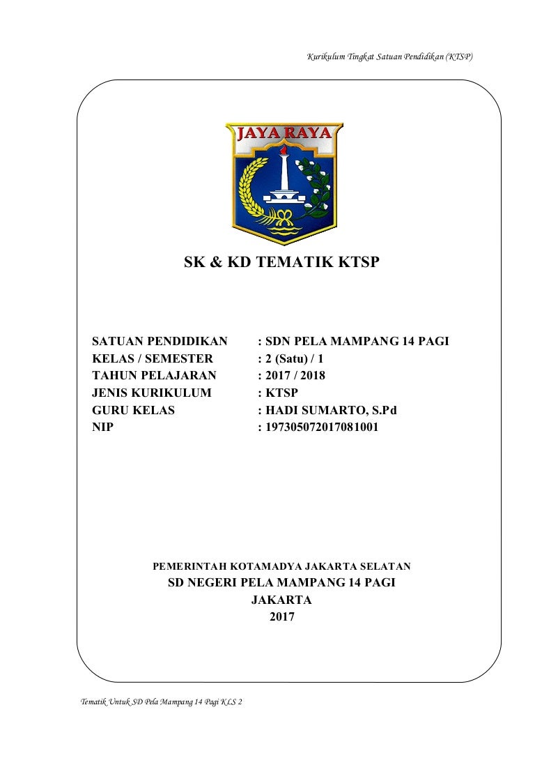 Sk Kd Tematik Ktsp Kelas 2