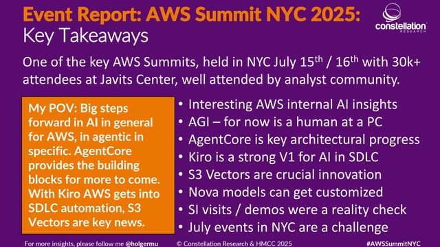 Event Report - AWS Summit NYC - AgentCore, Kiro and S3 Venctors
