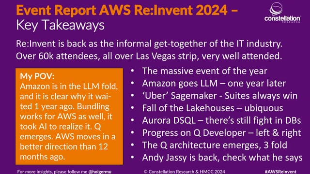 Event Report AWS ReInvent 2024 - Nova, Uber SageMaker, Lakehouse, Q Developer and more