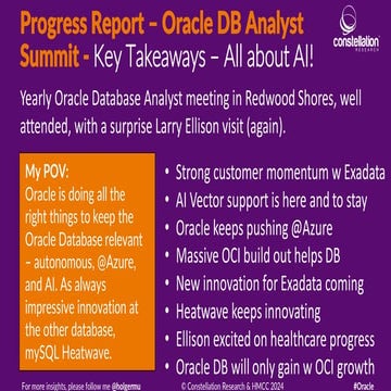 Progress  Report - Oracle Database Analyst Summit