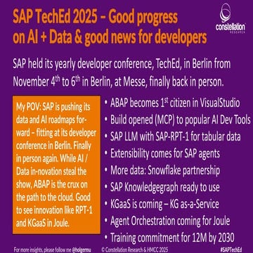 Event Report - SAP TechEd 2025 - Good progress on AI + Data & good news for ...