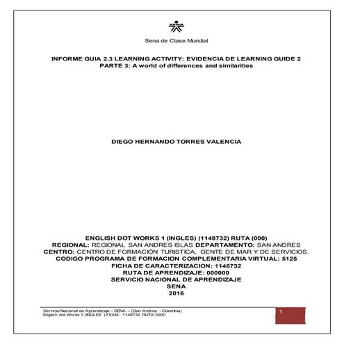 solucion de evidencia 2.3 a world of differences and similarities: ENGLISH DO...