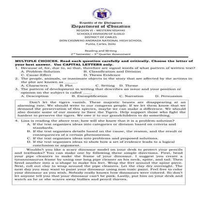 1st Quarter examination in reading .docx