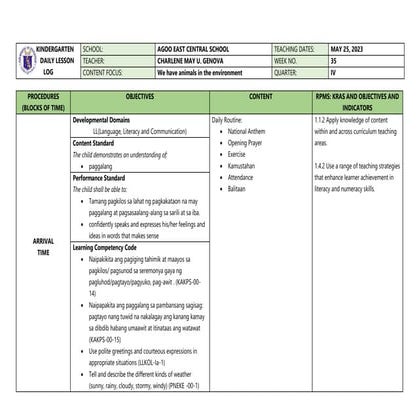 Quarter Four-Classroom Observation-KINDER