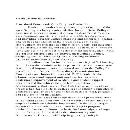 1st discussion By MelvinaProcedural Framework for a Program Ev.docx