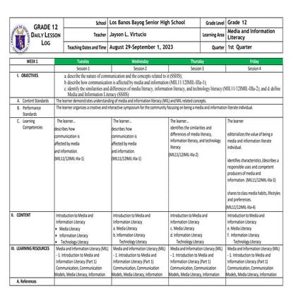 daily lesson log in MEDIA AND INFORMATION LITERACY.docx | Internet for ...