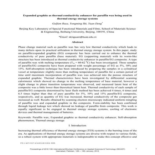 Expanded graphite as thermal conductivity enhancer for paraffin wax being us...