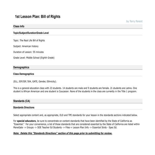Lesson Plan:  Bill of Rights