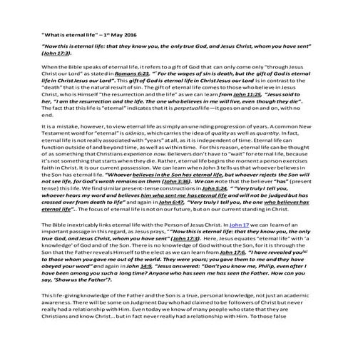 1st may 2016 -  What is eternal Life