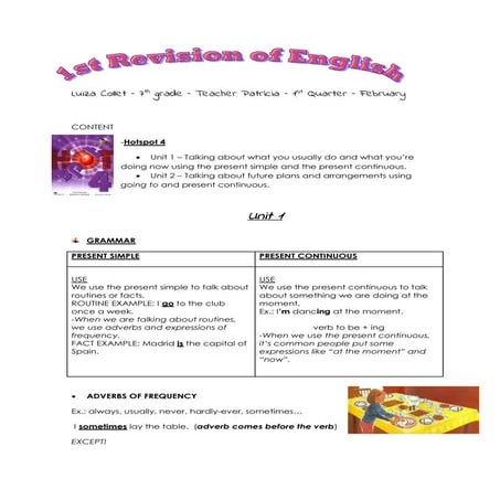 1st revision of english - 7th grade/ 8th grade - 1st quarter