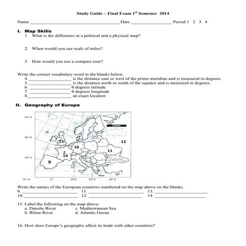Physical map of europe answers | DOC