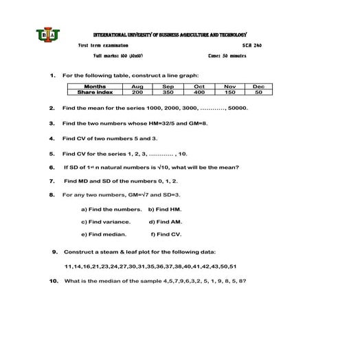 Exam Questions on Basic Statistics | DOCX