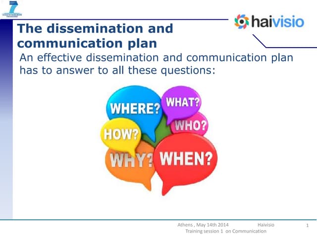 1st Training Course: Planning dissemination and communication