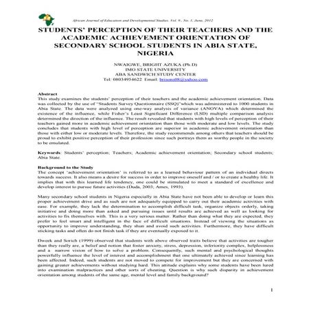 1 students perception of their teachers & the academic achievement orientatio...