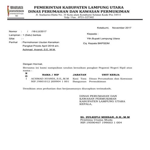 1 surat pengantar kenaikan pangkat